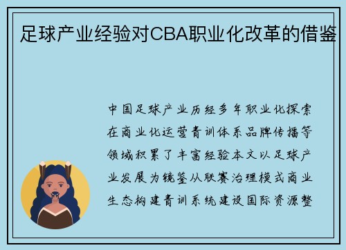 足球产业经验对CBA职业化改革的借鉴
